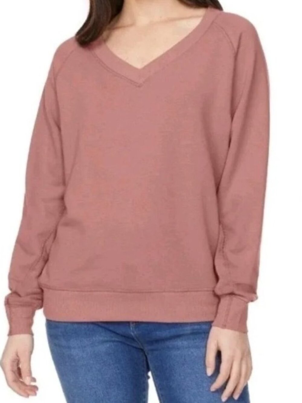 Buffalo David Bitton Taupe Rose Pink V-Neck Fleece Pullover Sweatshirt Size XL